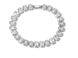 Pulsera rectángulos zirconias chapado en oro blanco de 18k