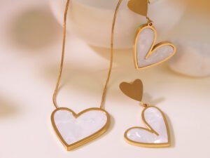 Set corazon grande nacar acero inoxidable chapado en oro de 18k