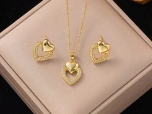 Set corazon liso y silueta corazon circonias