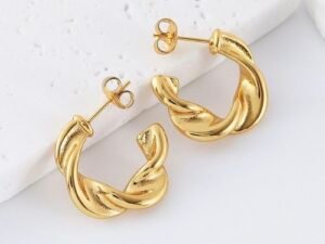Argolla lazo grueso acero inoxidable chapado en oro de 18k