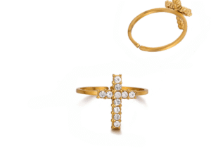 Anillo cruz circonias acero inoxidable chapado en oro de 18k