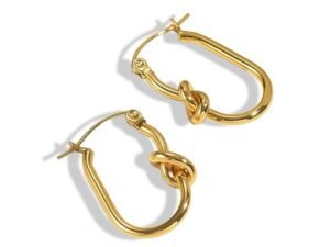 Argolla ovalo nudo acero inoxidable chapado en oro de 18k