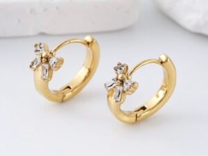 Argollas pequeñas moña cristal acero inoxidable chapado en oro de 18k