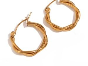 Argolla entorchada delgada acero inoxidable chapado en oro de 18k