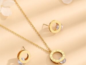 Set círculos circonia numeros romanos acero inoxidable chapado en oro de 18k