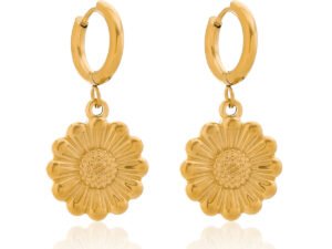 Argollas girasoles dorados acero inoxidable chapado en oro de 18k