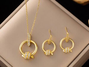 Set circulo lazo circonia chapado en oro de 18k