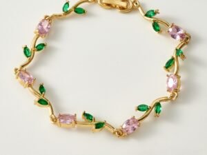 Brazalete tulipanes rosados chapado en oro de 18k