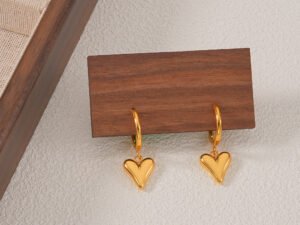 Argollas corazón liso colgante acero inoxidable chapado en oro de 18k