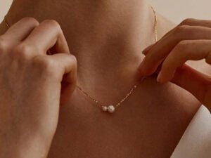 Collar dos perlas acero inoxidable chapado en oro de 18k