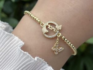 Pulsera ajustable mama mariposas chapado en oro de 18k