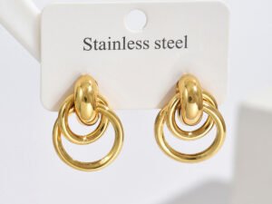 Argollas doble aro circular entrelazados acero inoxidable chapado en oro de 18k
