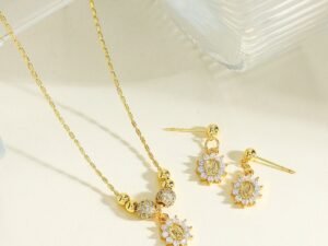 Set collar borlas flor virgen chapado en oro de 18k