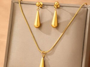 Set cola de ratón gota larga acero inoxidable chapado en oro de 18k