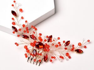 Peineta floral cristales rojos