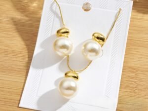 Set perla grande chapado en oro de 18k