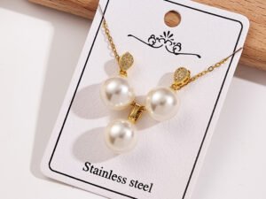 Set perla grande zirconias chapado en oro de 18k