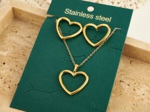 Set silueta corazón acero inoxidable chapado en oro