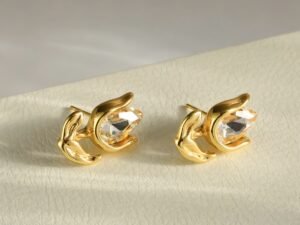 Aretes tulipán cristal acero inoxidable chapado en oro