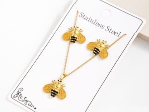 Set abejita acero inoxidable chapado en oro