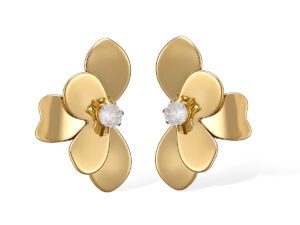 Aretes media flor lisa dorada  acero inoxidable chapado en oro