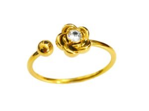 Anillo ajustable rosa con circonia acero titanio chapado en oro