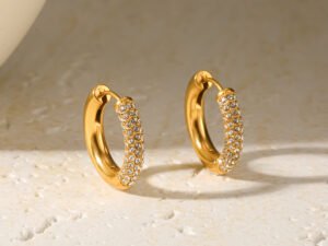 Argollas circonias incrustadas acero inoxidable chapado en oro