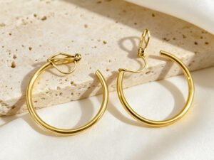 Argollas lisas de presion de 4cm acero inoxidable chapado en oro