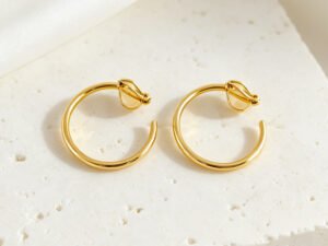 Argollas lisas de presion 3cm acero inoxidable chapado en oro