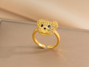 Anillo ajustable oso circonias acero inoxidable chapado en oro