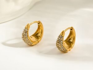 Argollas circonias 1.45cm acero inoxidable chapado en oro
