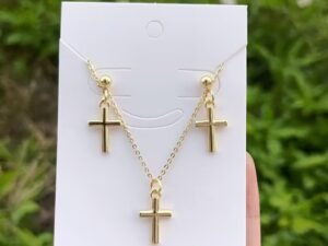 Set cruz lisa chapado en oro de 18k