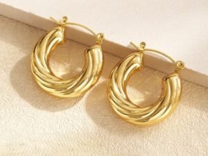 Argollas gruesas líneas entrelazadas acero inoxidable chapado en oro
