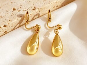 Aretes de presión gota lisa acero inoxidable chapado en oro