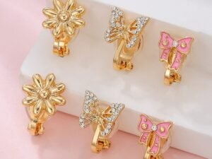 Trio de aretes de presion para niñas de aleación