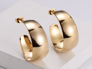 Argollas lisas media luna acero inoxidable chapado en oro