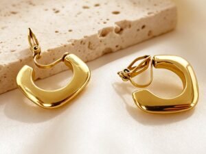 Aretes de presión cuadrados acero inoxidable chapado en oro