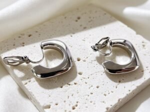 Aretes de presión cuadrados plateados acero inoxidable chapado en oro