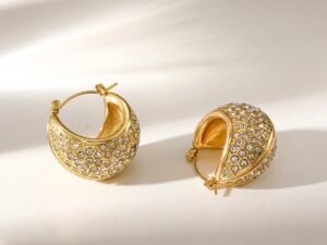 Argollas bombé con circonias acero inoxidable chapado en oro