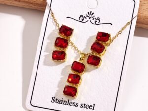 Set de circonias rojos rectangulares chapado en oro de 18k