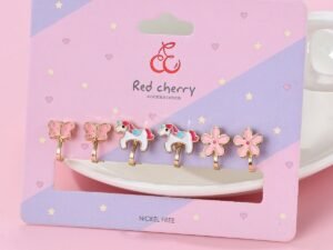 Aretes infantil mariposa, unicornio y flor de aleación