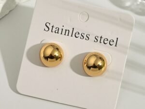 Aretes esfera acero inoxidable chapado en oro