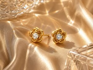 Aretes de flor circonia pequeña acero inoxidable chapado en oro