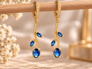 Argollas colgantes tipo rosa azul acero titanio chapado en oro