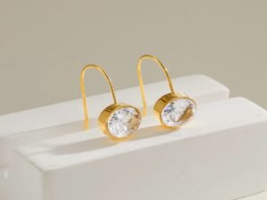 Aretes gancho abierto con circonia acero inoxidable chapado en oro