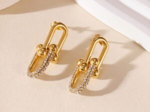 Aretes eslabones con circonias acero inoxidable chapado en oro