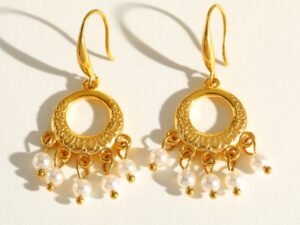 Aretes Circulares con perlas mini acero inoxidable chapado en oro