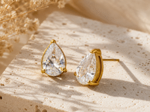 Aretes circonia corte pera acero inoxidable chapado en oro