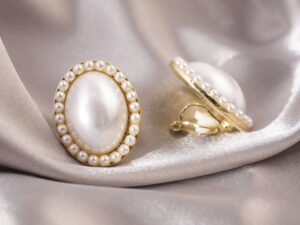 Aretes de presión perla ovalada de aleación