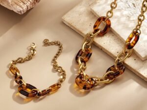 Set de eslabones carey acero inoxidable chapado en oro